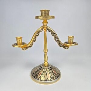 Vintage‎ 10K Gold Gilded 2-Arm Candelabra Russian Indian European Ornate  5.25"